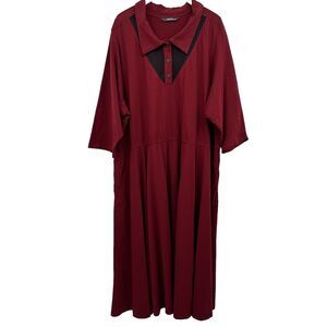 eShakti Custom Maxi Dress 62" Bust Size 3X 4X Red Stretch Knit Pocket 3/4 Sleeve